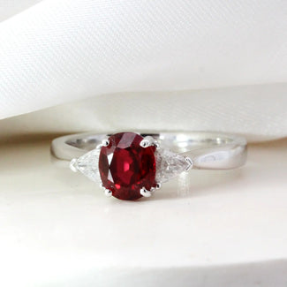 1.09ct Red Spinel & Trillion Diamond Engagement Ring
