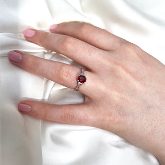 1.09ct Red Spinel & Trillion Diamond Engagement Ring