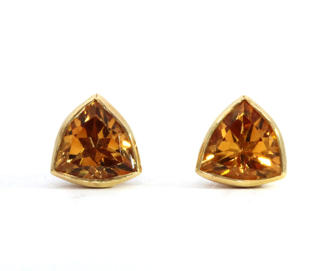 Bezel Citrine Stud Earring Trillion Cut