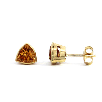 Bezel Citrine Stud Earring Trillion Cut