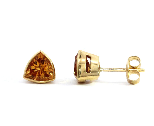 Bezel Citrine Stud Earring Trillion Cut