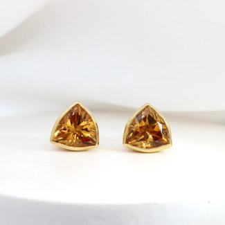 Bezel Citrine Stud Earring Trillion Cut