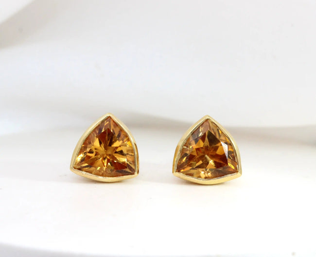 Bezel Citrine Stud Earring Trillion Cut