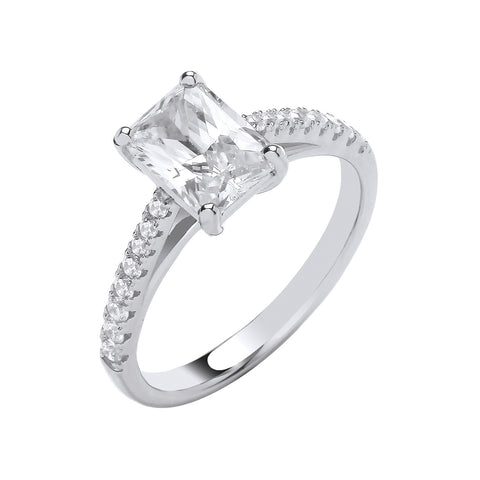 Emerald Cut Cubic Zirconia Sterling Silver Promise Ring