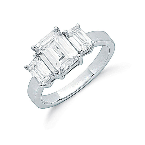 Emerald Cut Trilogy Cubic Zirconia Sterling Silver Promise Ring
