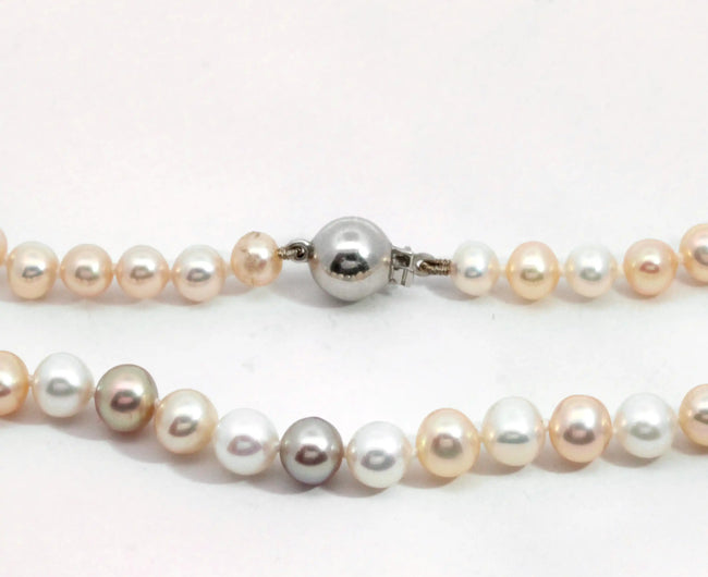 Multi-coloured Freshwater Pearl Necklace in White Gold
