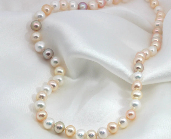 Multi-coloured Freshwater Pearl Necklace in White Gold
