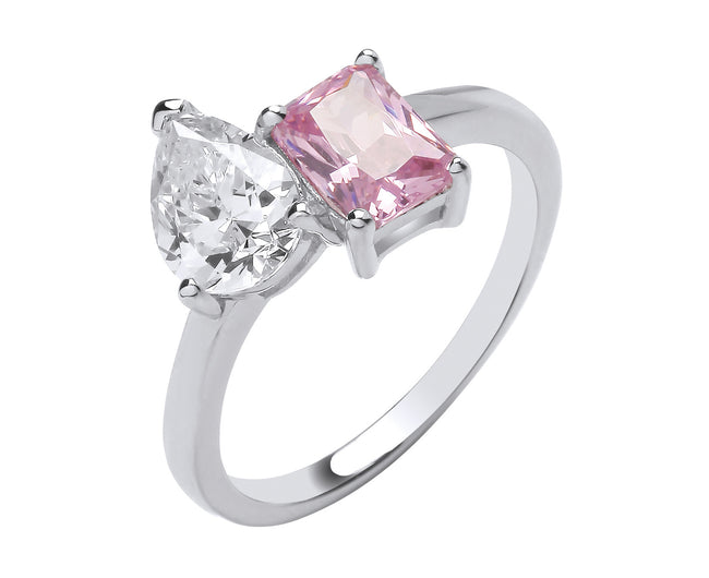 Pink Cubic Zirconia Sterling Silver Toi et Moi Promise Ring