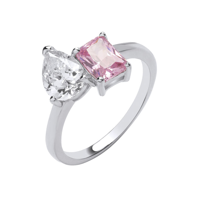 Pink Cubic Zirconia Sterling Silver Toi et Moi Promise Ring