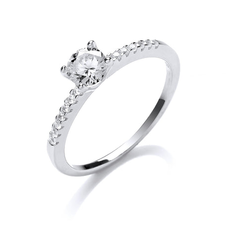 Round Cubic Zirconia with Pavé Band Sterling Silver Promise Ring
