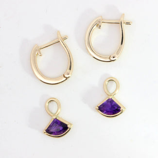 9ct Solid Gold Amethyst Charm Hoop Earrings