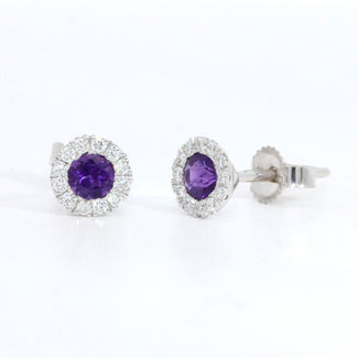 Amethyst Diamond Halo Earrings