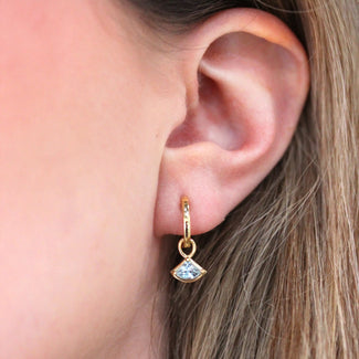 18ct Solid Gold Aquamarine Charm Hoop Earrings