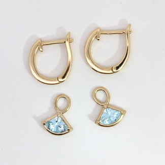 18ct Solid Gold Aquamarine Charm Hoop Earrings