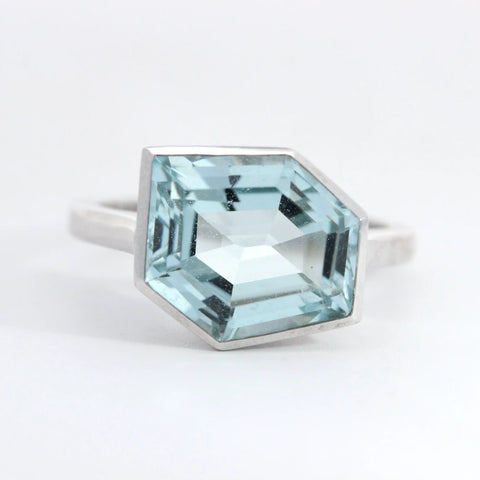 4.8ct Aquamarine Hexagon Bezel Ring