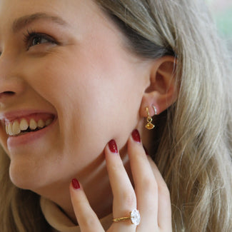 9ct Solid Gold Citrine Charm Hoop Earrings