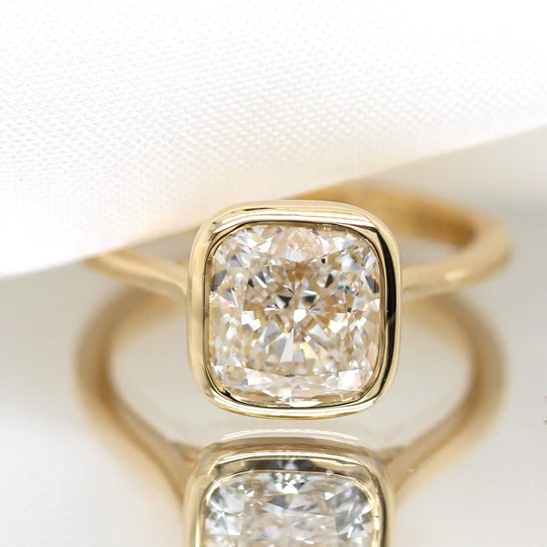 Lab grown diamond rubover radiant crushed ice engagement ring