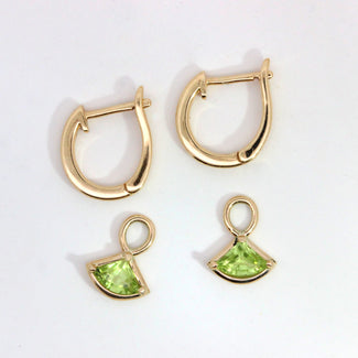 9ct Solid Gold Peridot Charm Hoop Earrings