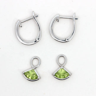 9ct Solid White Gold Peridot Charm Hoop Earrings