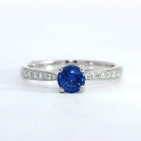 0.62ct Round Blue Sapphire Diamond Band Ring