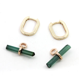 'Pine' Tourmaline Crystal T-bar Earrings Mini