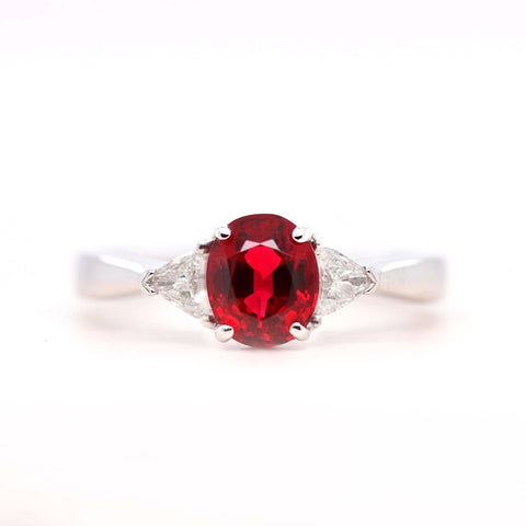 1.09ct Red Spinel & Trillion Diamond Engagement Ring - Holts Gems