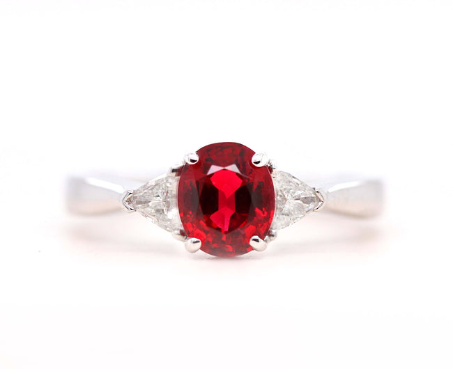 1.09ct Red Spinel & Trillion Diamond Engagement Ring - Holts Gems