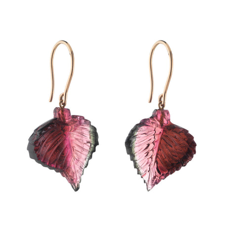 Carved Tourmaline Leaf Drop Earrings - Holts Gems