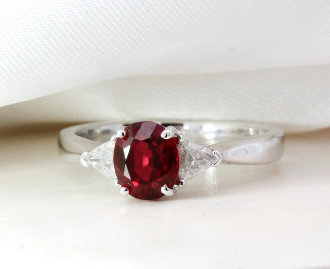 1.09ct Red Spinel & Trillion Diamond Engagement Ring
