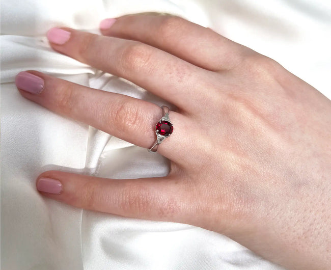 1.09ct Red Spinel & Trillion Diamond Engagement Ring