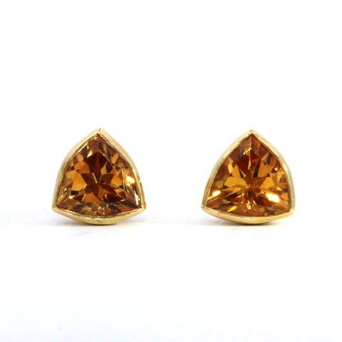 Bezel Citrine Stud Earring Trillion Cut