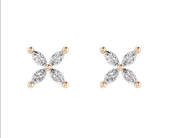 Marquise Diamond X Flower Stud Earring