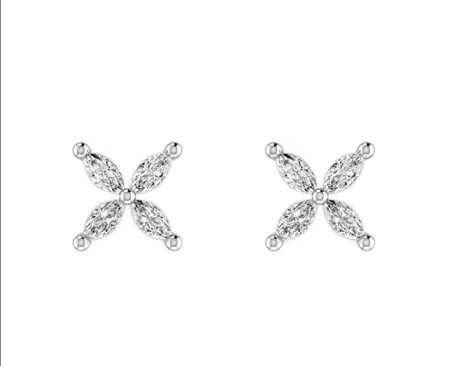Marquise Diamond X Flower Stud Earring