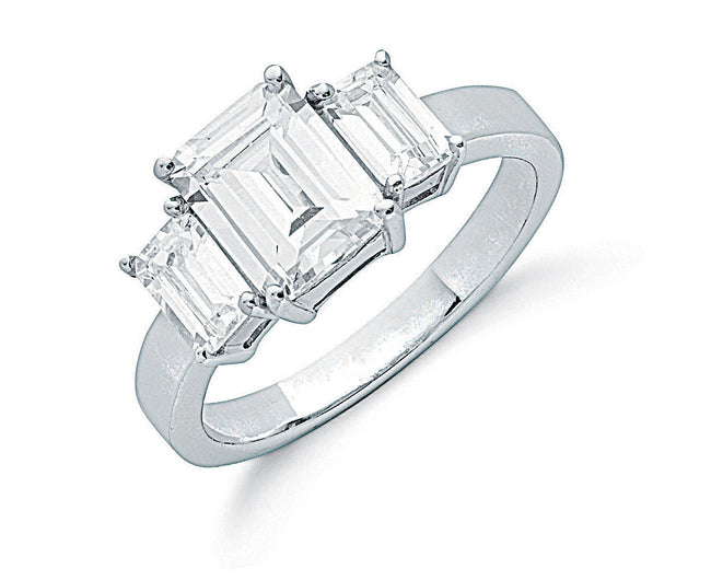 Emerald Cut Trilogy Cubic Zirconia Sterling Silver Promise Ring