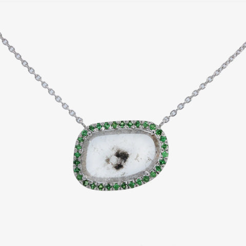 Grey Diamond Slice with Tsavorite Halo Necklace