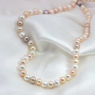 Multi-coloured Freshwater Pearl Necklace in White Gold