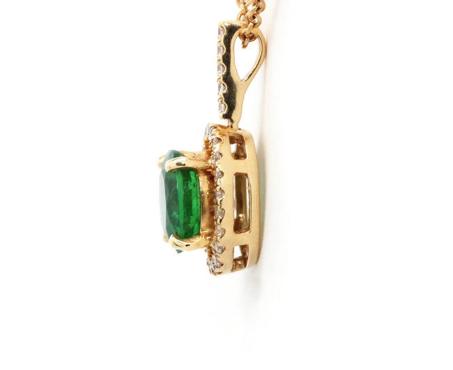 Oval Tsavorite & Diamond Halo Pendant