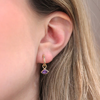 9ct Solid Gold Amethyst Charm Hoop Earrings