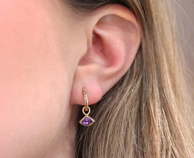 9ct Solid Gold Amethyst Charm Hoop Earrings