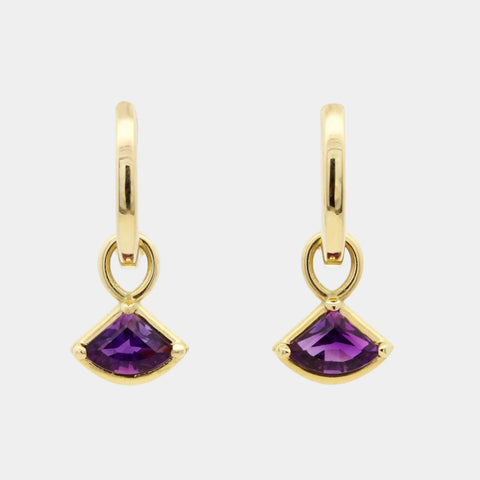 9ct Solid Gold Amethyst Charm Hoop Earrings