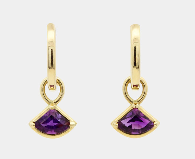 9ct Solid Gold Amethyst Charm Hoop Earrings