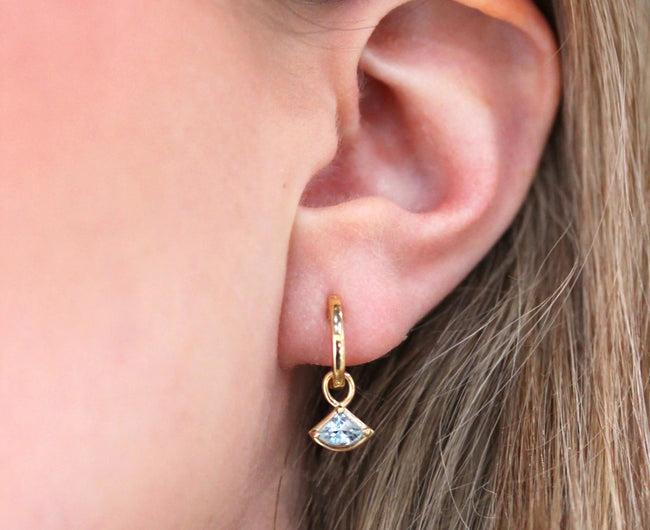 18ct Solid Gold Aquamarine Charm Hoop Earrings