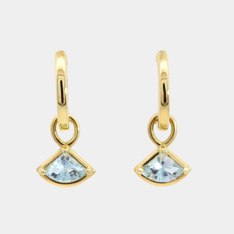 18ct Solid Gold Aquamarine Charm Hoop Earrings