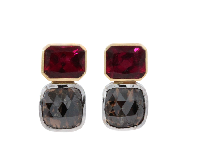 Black Diamond and Tourmaline Earrings