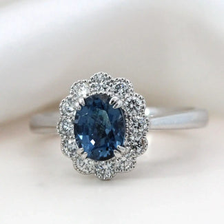 1.23ct Oval Blue Spinel Diamond Cluster Ring