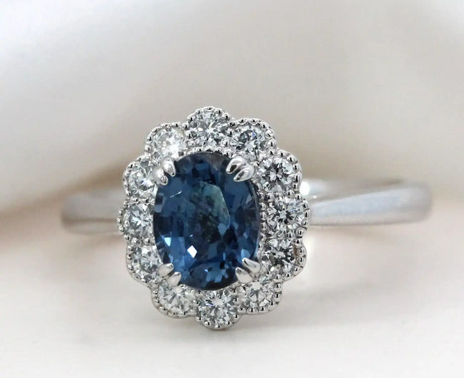 1.23ct Oval Blue Spinel Diamond Cluster Ring