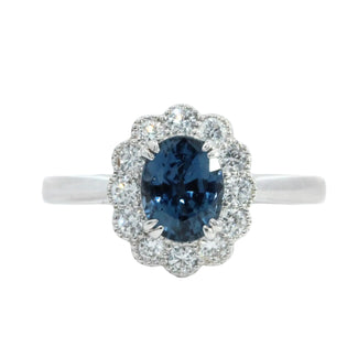 1.23ct Oval Blue Spinel Diamond Cluster Ring