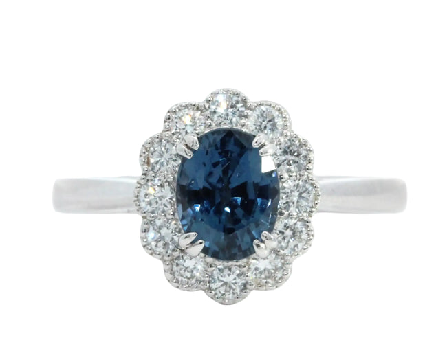 1.23ct Oval Blue Spinel Diamond Cluster Ring