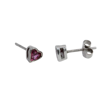 Rub-over Heart Shape Pink Sapphire Earring Studs