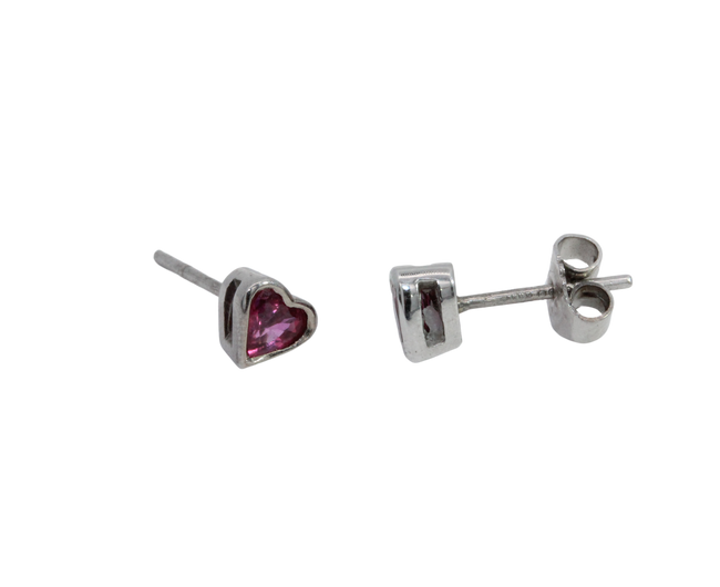 Rub-over Heart Shape Pink Sapphire Earring Studs